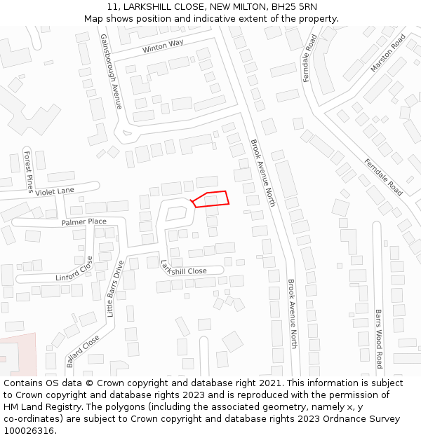 11, LARKSHILL CLOSE, NEW MILTON, BH25 5RN: Location map and indicative extent of plot