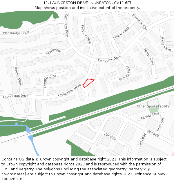 11, LAUNCESTON DRIVE, NUNEATON, CV11 6FT: Location map and indicative extent of plot