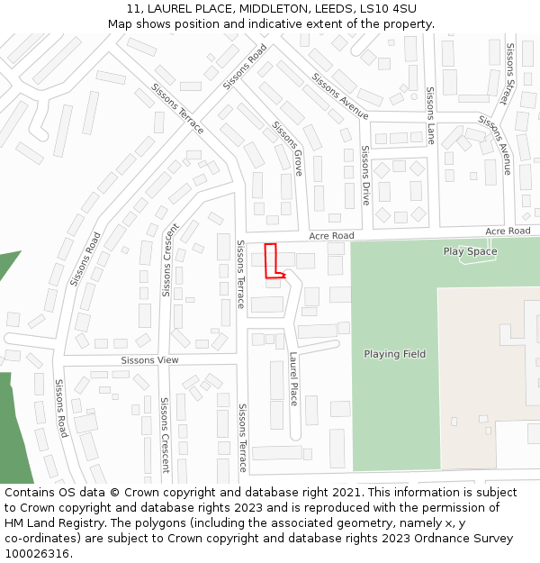11, LAUREL PLACE, MIDDLETON, LEEDS, LS10 4SU: Location map and indicative extent of plot