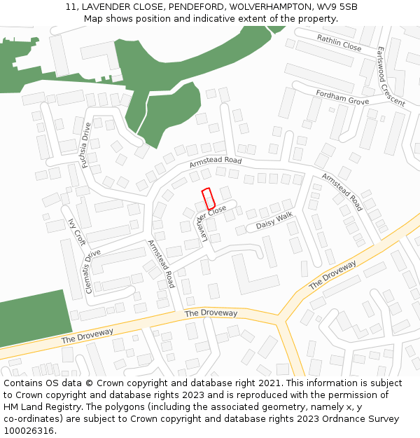 11, LAVENDER CLOSE, PENDEFORD, WOLVERHAMPTON, WV9 5SB: Location map and indicative extent of plot