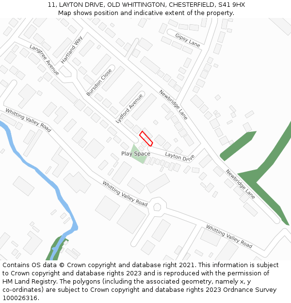 11, LAYTON DRIVE, OLD WHITTINGTON, CHESTERFIELD, S41 9HX: Location map and indicative extent of plot