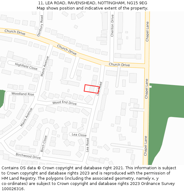 11, LEA ROAD, RAVENSHEAD, NOTTINGHAM, NG15 9EG: Location map and indicative extent of plot