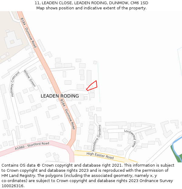 11, LEADEN CLOSE, LEADEN RODING, DUNMOW, CM6 1SD: Location map and indicative extent of plot