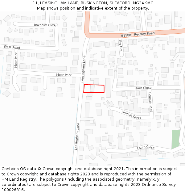11, LEASINGHAM LANE, RUSKINGTON, SLEAFORD, NG34 9AG: Location map and indicative extent of plot