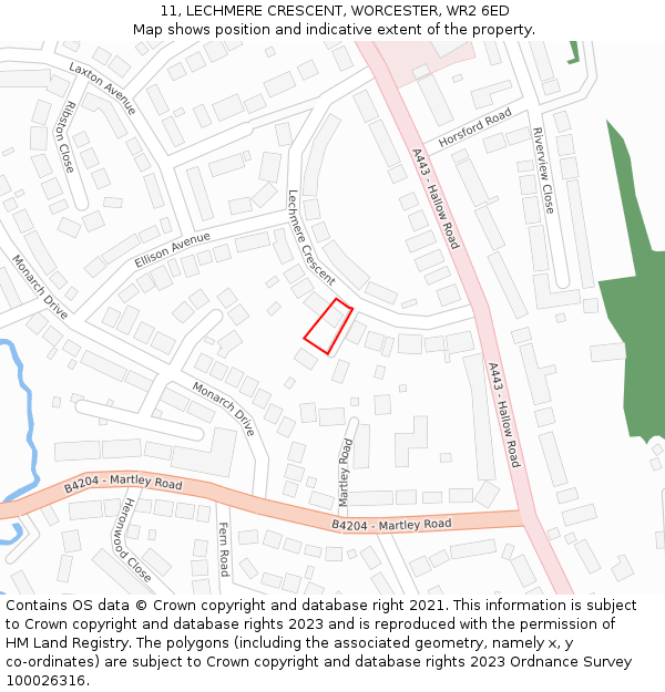 11, LECHMERE CRESCENT, WORCESTER, WR2 6ED: Location map and indicative extent of plot