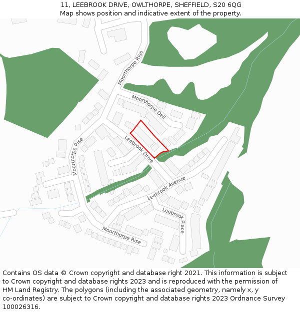 11, LEEBROOK DRIVE, OWLTHORPE, SHEFFIELD, S20 6QG: Location map and indicative extent of plot
