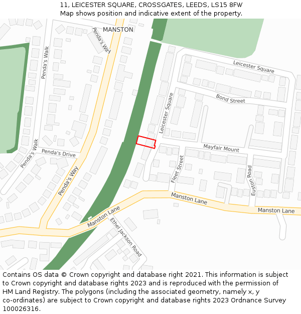 11, LEICESTER SQUARE, CROSSGATES, LEEDS, LS15 8FW: Location map and indicative extent of plot