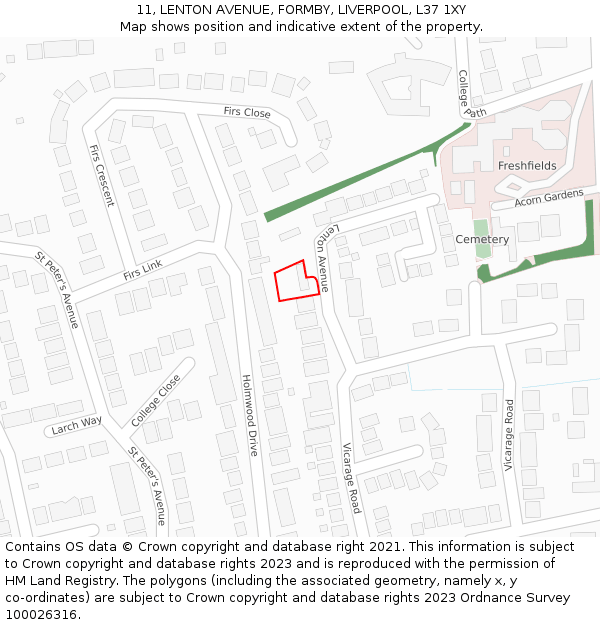 11, LENTON AVENUE, FORMBY, LIVERPOOL, L37 1XY: Location map and indicative extent of plot