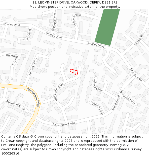 11, LEOMINSTER DRIVE, OAKWOOD, DERBY, DE21 2RE: Location map and indicative extent of plot