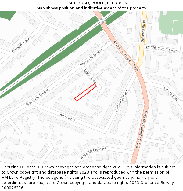 11, LESLIE ROAD, POOLE, BH14 8DN: Location map and indicative extent of plot