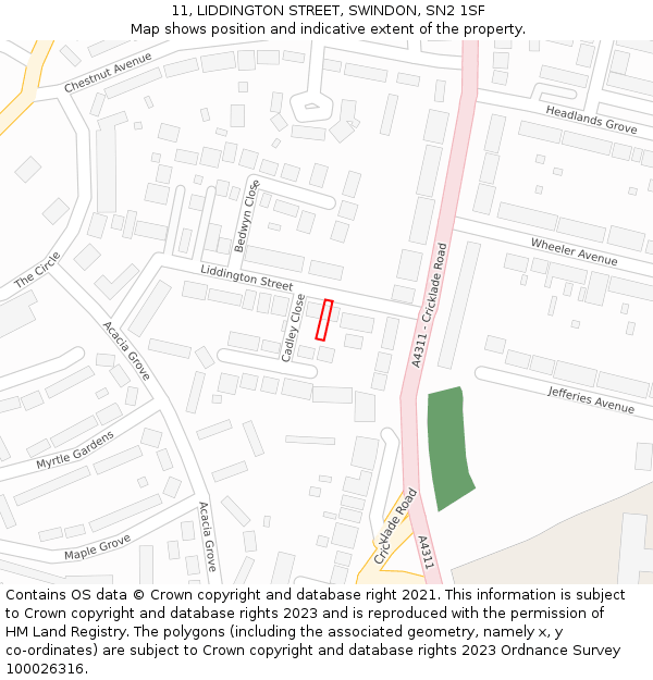 11, LIDDINGTON STREET, SWINDON, SN2 1SF: Location map and indicative extent of plot