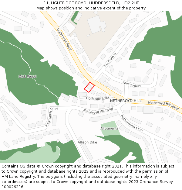 11, LIGHTRIDGE ROAD, HUDDERSFIELD, HD2 2HE: Location map and indicative extent of plot