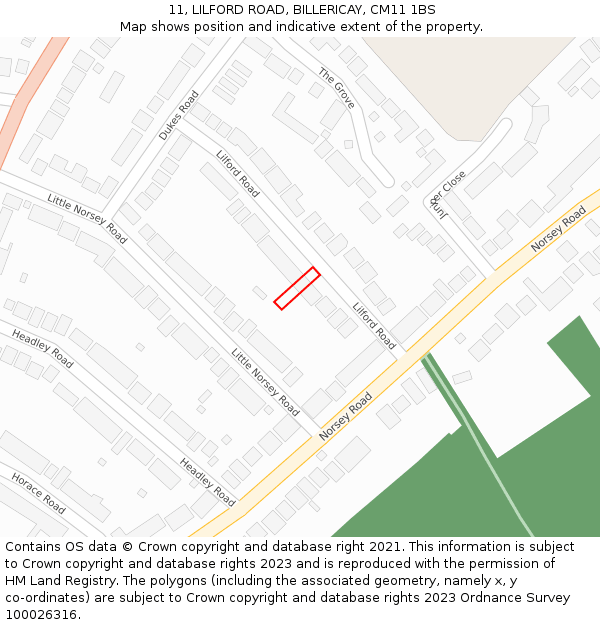 11, LILFORD ROAD, BILLERICAY, CM11 1BS: Location map and indicative extent of plot