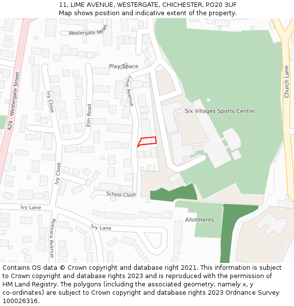 11, LIME AVENUE, WESTERGATE, CHICHESTER, PO20 3UF: Location map and indicative extent of plot