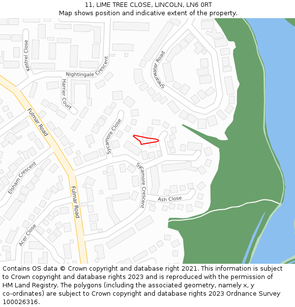 11, LIME TREE CLOSE, LINCOLN, LN6 0RT: Location map and indicative extent of plot