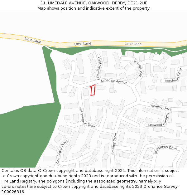 11, LIMEDALE AVENUE, OAKWOOD, DERBY, DE21 2UE: Location map and indicative extent of plot