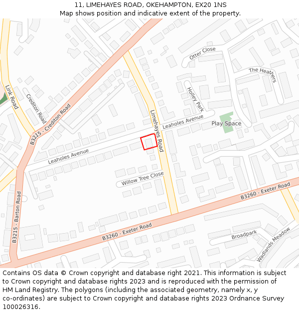 11, LIMEHAYES ROAD, OKEHAMPTON, EX20 1NS: Location map and indicative extent of plot