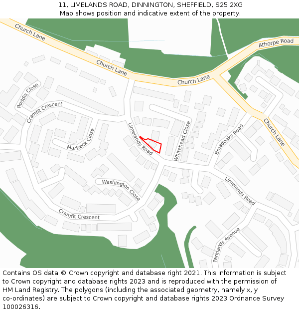 11, LIMELANDS ROAD, DINNINGTON, SHEFFIELD, S25 2XG: Location map and indicative extent of plot