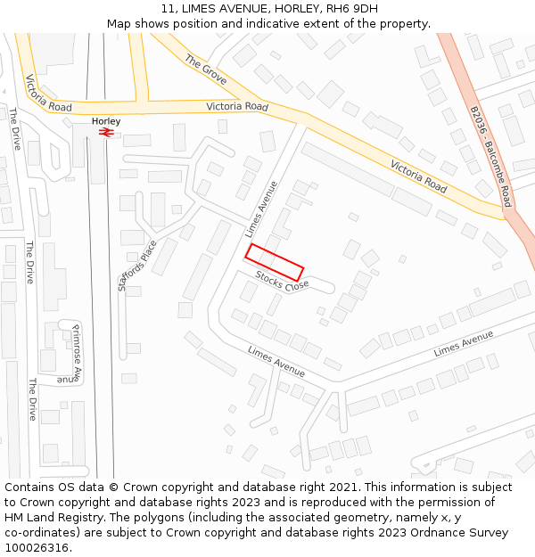 11, LIMES AVENUE, HORLEY, RH6 9DH: Location map and indicative extent of plot