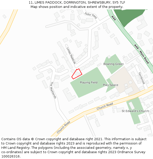 11, LIMES PADDOCK, DORRINGTON, SHREWSBURY, SY5 7LF: Location map and indicative extent of plot