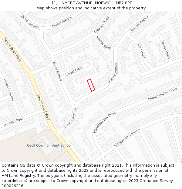 11, LINACRE AVENUE, NORWICH, NR7 8PF: Location map and indicative extent of plot