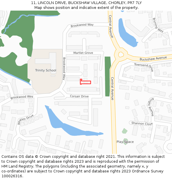 11, LINCOLN DRIVE, BUCKSHAW VILLAGE, CHORLEY, PR7 7LY: Location map and indicative extent of plot
