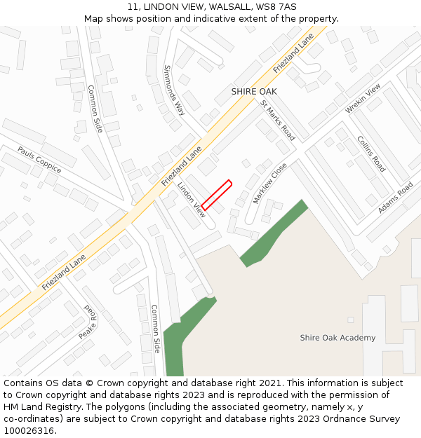 11, LINDON VIEW, WALSALL, WS8 7AS: Location map and indicative extent of plot