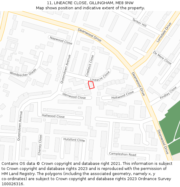 11, LINEACRE CLOSE, GILLINGHAM, ME8 9NW: Location map and indicative extent of plot