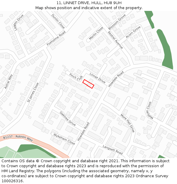 11, LINNET DRIVE, HULL, HU8 9UH: Location map and indicative extent of plot
