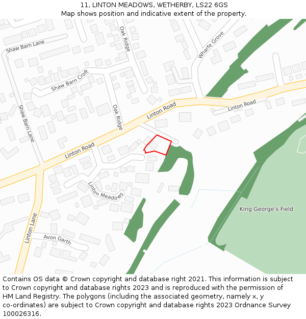 11, LINTON MEADOWS, WETHERBY, LS22 6GS: Location map and indicative extent of plot