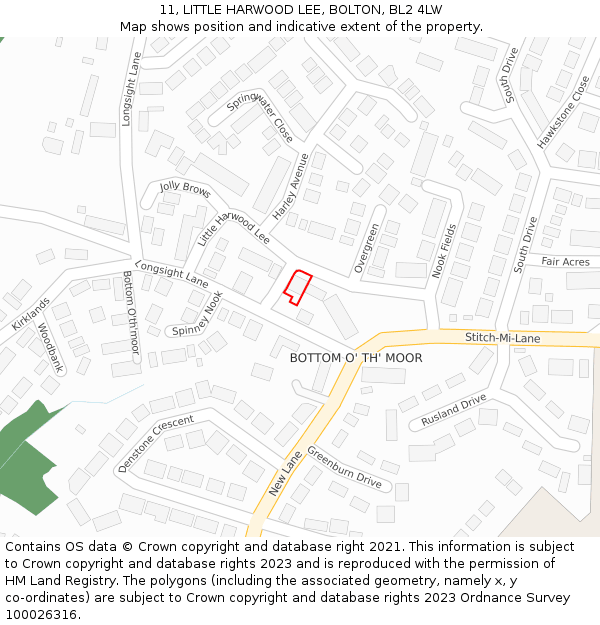11, LITTLE HARWOOD LEE, BOLTON, BL2 4LW: Location map and indicative extent of plot