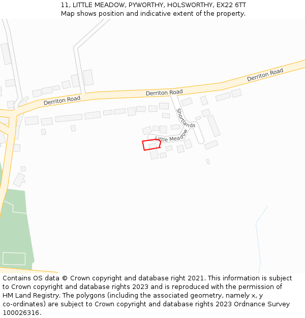 11, LITTLE MEADOW, PYWORTHY, HOLSWORTHY, EX22 6TT: Location map and indicative extent of plot