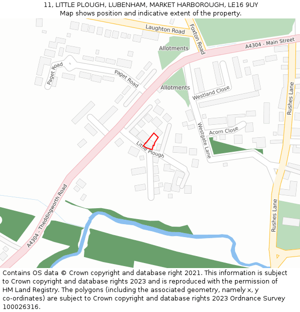 11, LITTLE PLOUGH, LUBENHAM, MARKET HARBOROUGH, LE16 9UY: Location map and indicative extent of plot