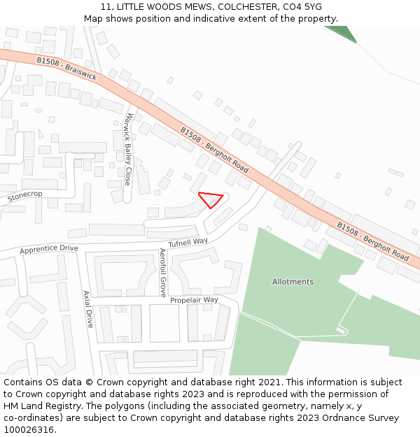 11, LITTLE WOODS MEWS, COLCHESTER, CO4 5YG: Location map and indicative extent of plot