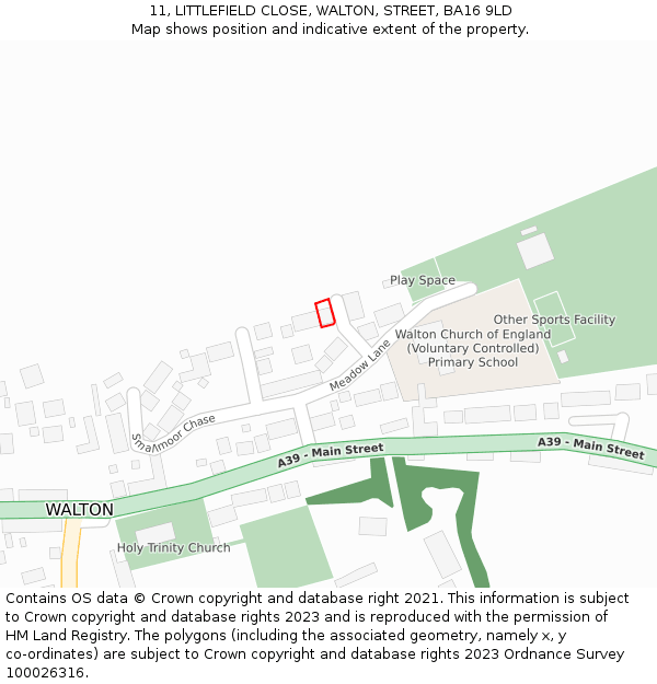 11, LITTLEFIELD CLOSE, WALTON, STREET, BA16 9LD: Location map and indicative extent of plot