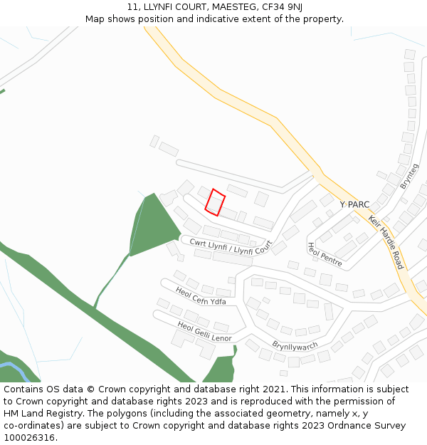 11, LLYNFI COURT, MAESTEG, CF34 9NJ: Location map and indicative extent of plot