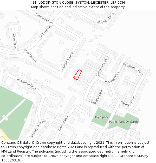 11, LODDINGTON CLOSE, SYSTON, LEICESTER, LE7 2DH: Location map and indicative extent of plot