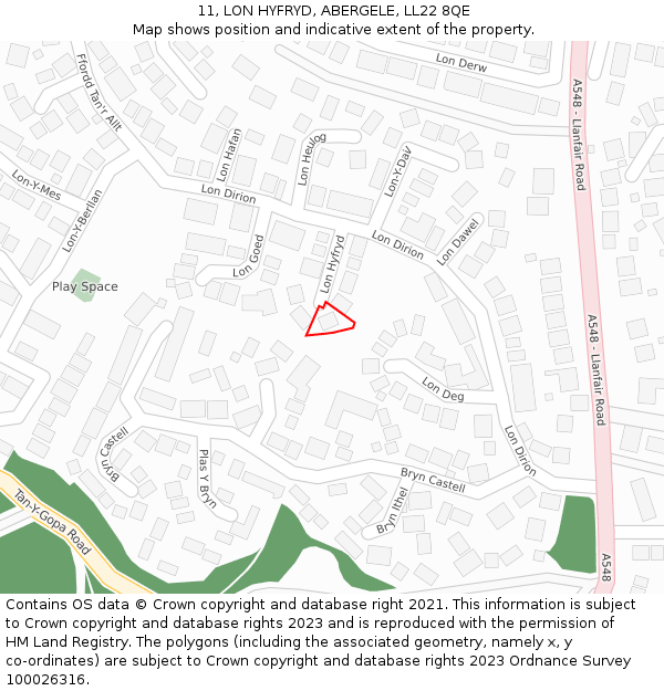 11, LON HYFRYD, ABERGELE, LL22 8QE: Location map and indicative extent of plot