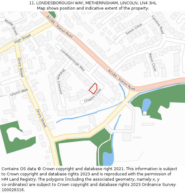 11, LONDESBOROUGH WAY, METHERINGHAM, LINCOLN, LN4 3HL: Location map and indicative extent of plot