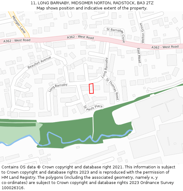 11, LONG BARNABY, MIDSOMER NORTON, RADSTOCK, BA3 2TZ: Location map and indicative extent of plot