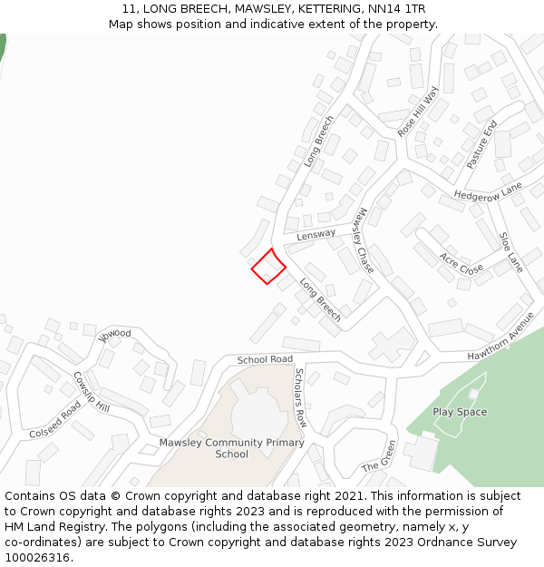 11, LONG BREECH, MAWSLEY, KETTERING, NN14 1TR: Location map and indicative extent of plot