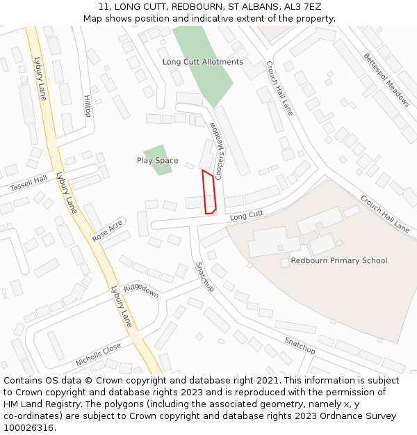 11, LONG CUTT, REDBOURN, ST ALBANS, AL3 7EZ: Location map and indicative extent of plot