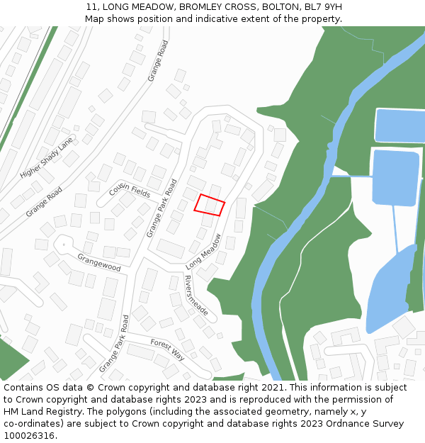11, LONG MEADOW, BROMLEY CROSS, BOLTON, BL7 9YH: Location map and indicative extent of plot
