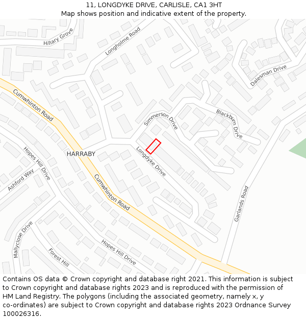 11, LONGDYKE DRIVE, CARLISLE, CA1 3HT: Location map and indicative extent of plot