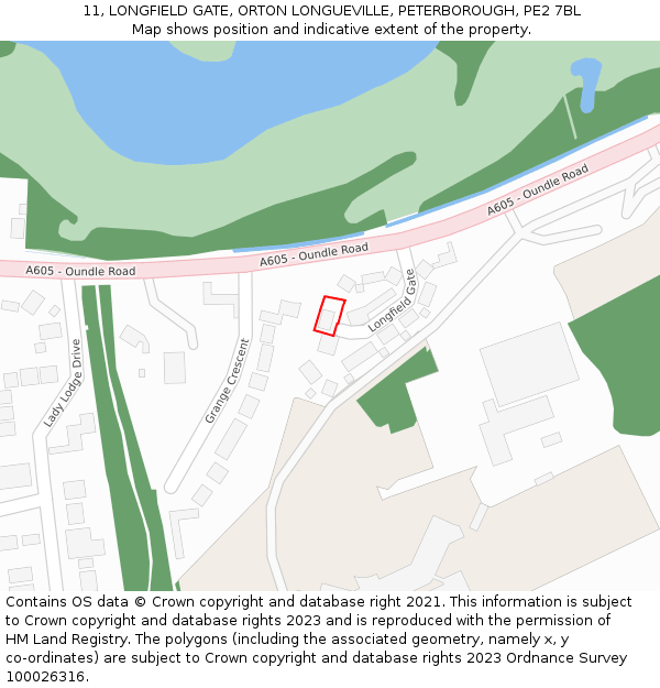 11, LONGFIELD GATE, ORTON LONGUEVILLE, PETERBOROUGH, PE2 7BL: Location map and indicative extent of plot