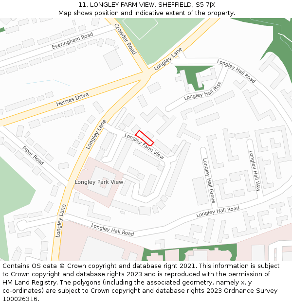 11, LONGLEY FARM VIEW, SHEFFIELD, S5 7JX: Location map and indicative extent of plot