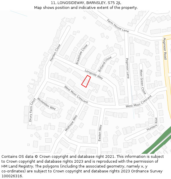 11, LONGSIDEWAY, BARNSLEY, S75 2JL: Location map and indicative extent of plot