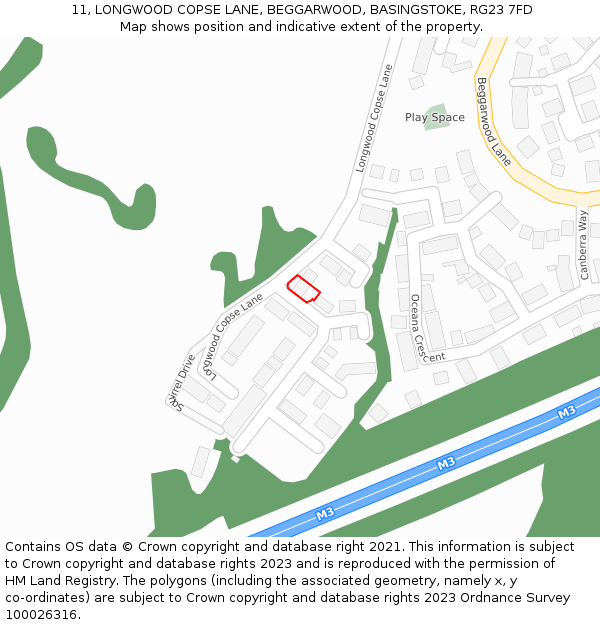 11, LONGWOOD COPSE LANE, BEGGARWOOD, BASINGSTOKE, RG23 7FD: Location map and indicative extent of plot