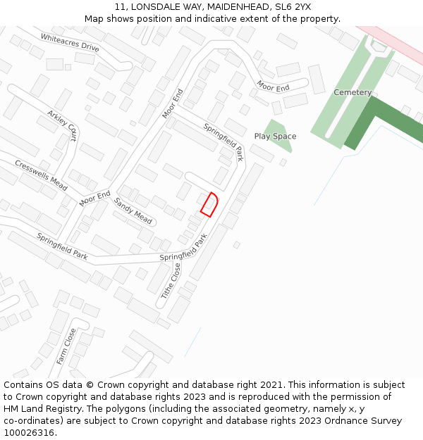 11, LONSDALE WAY, MAIDENHEAD, SL6 2YX: Location map and indicative extent of plot