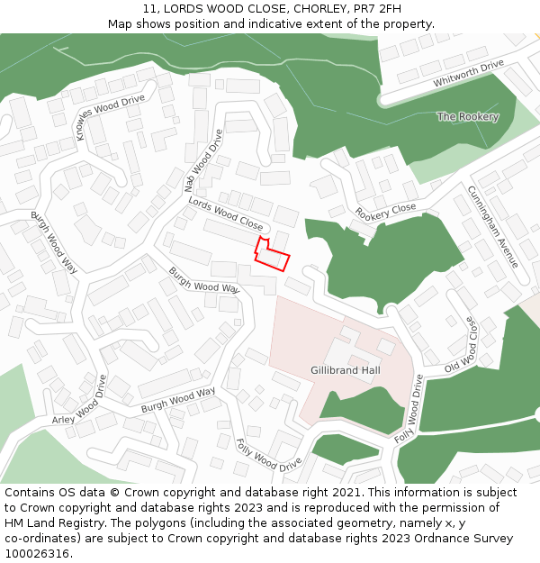 11, LORDS WOOD CLOSE, CHORLEY, PR7 2FH: Location map and indicative extent of plot